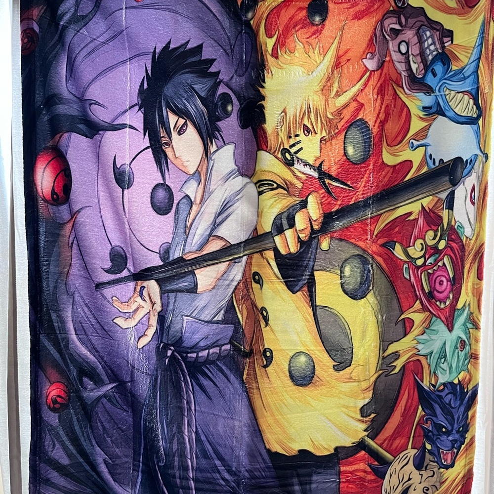 Anime Art Tapestry with Purple and Yellow Design